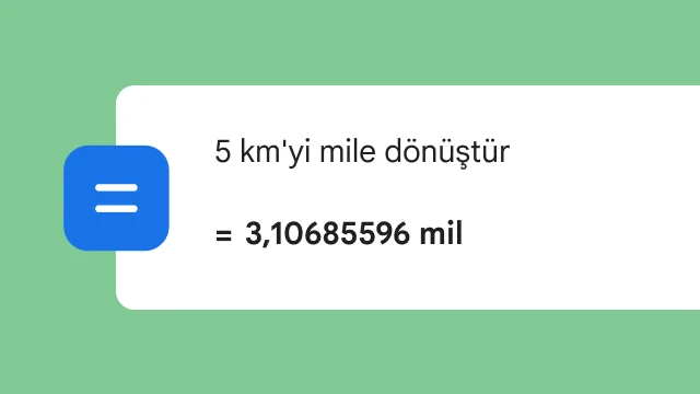 5 km'nin mile dönüştürülmesini isteyen arama sonucunda 3.106 mil yanıtı gösteriliyor.